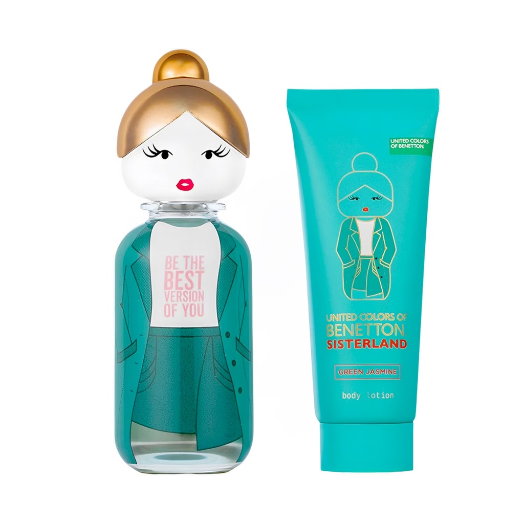 Benetton Set 2 pzas Sisterland Green Jasmine edt 80 ml / body lotion 75 ml. Dama