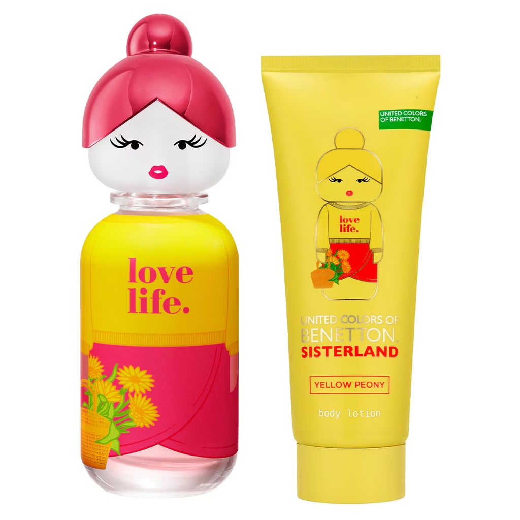 Benetton Set 2 pzas Sisterland Yellow peony edt 80 ml / body lotion 75 ml. Dama