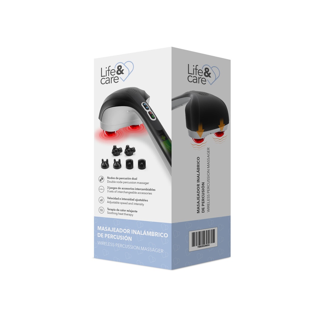 Masajeador Life&Care de Percusion con 2 Cabezales Negro