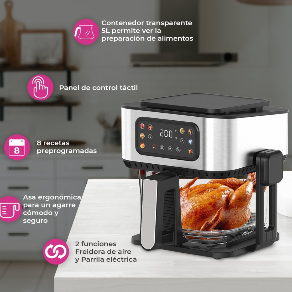 Freidora de Aire 2 en 1 con parrilla eléctrica 402020140 Pink Garlic