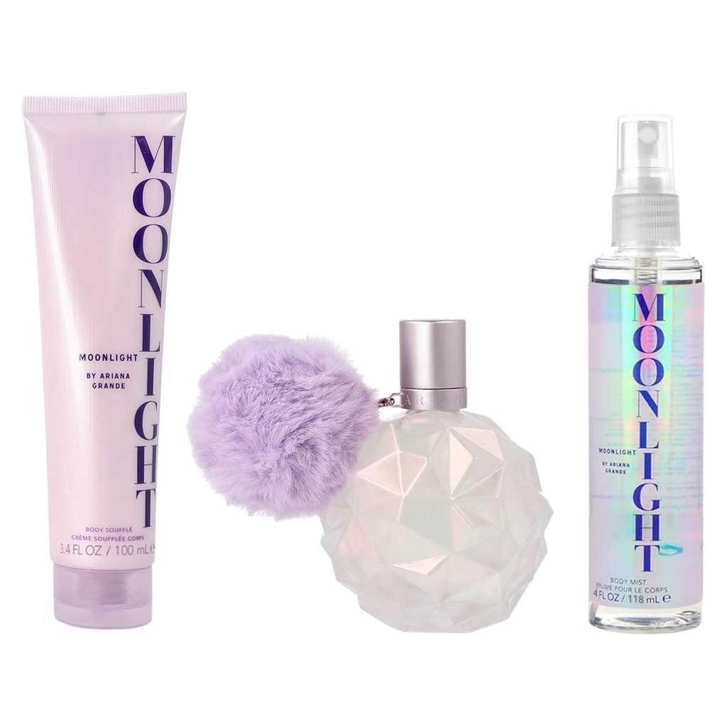 Ariana Grande Set 3 Pzas Moonlight edp 100 ml + Body Souffle100 ml + Body Mist 118 ml. Dama