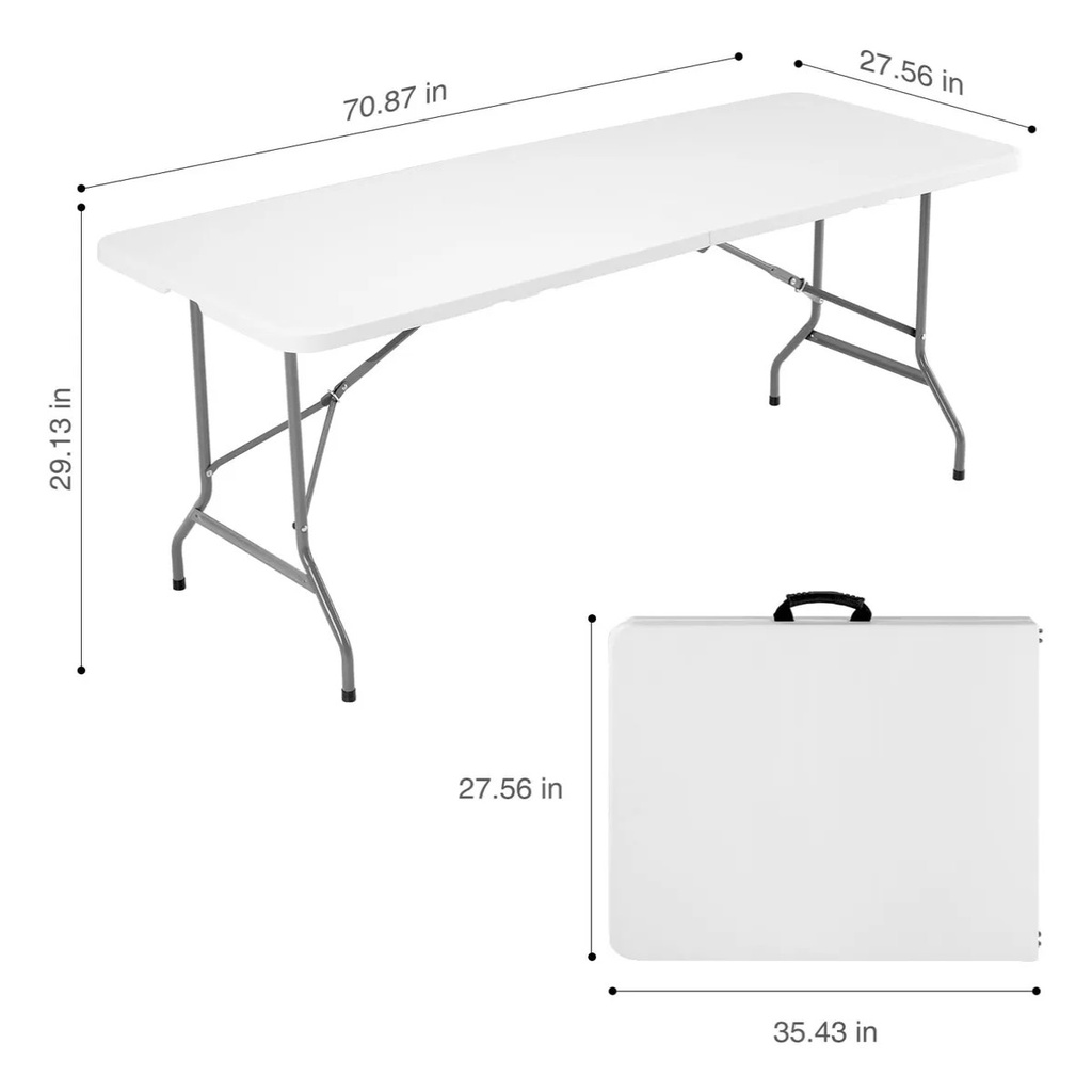 Mesa plegable tipo portafolio de plástico 1.80m blanco MESPL240 Frutivegie
