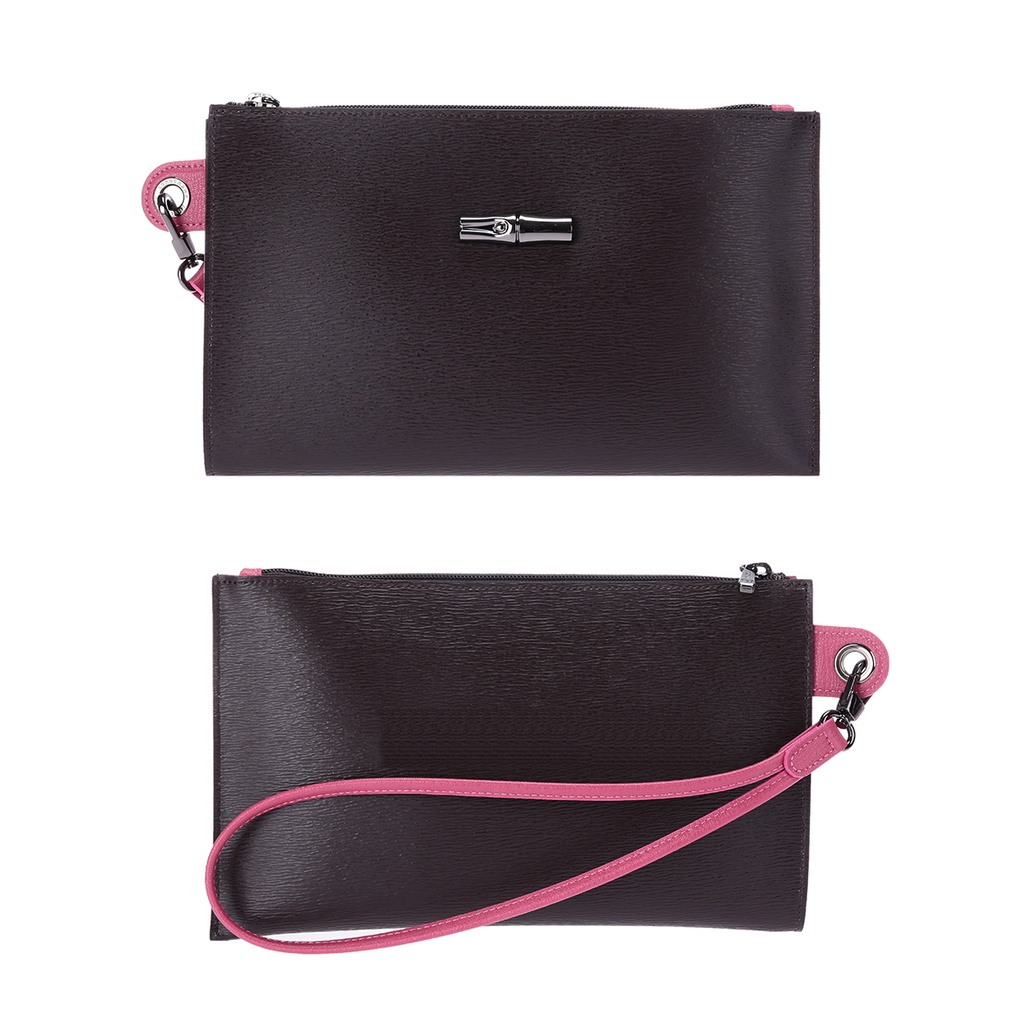 Longchamp bolsita reversible Mod. 198464 color: café con rosa, ebano Dama