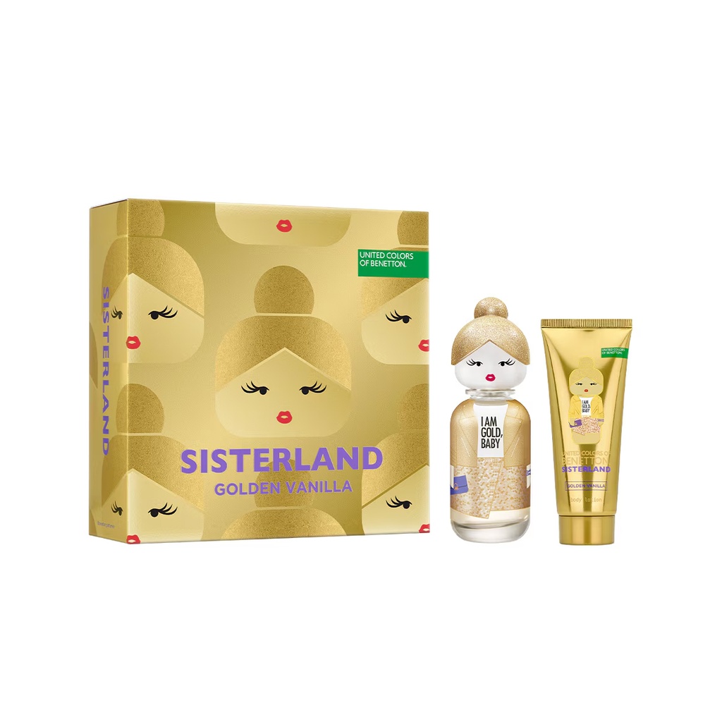 Benetton Set 2 pzas Sisterland Goden vanilla edp 80 ml / body lotion 75 ml. Dama