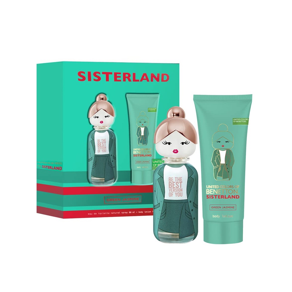 Benetton Set 2 pzas Sisterland Green Jasmine edt 80 ml / body lotion 75 ml. Dama