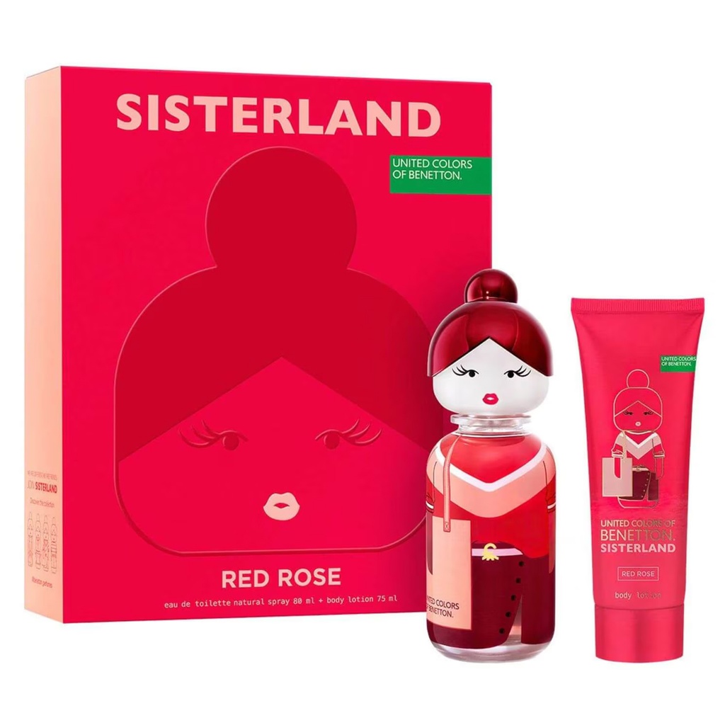 Benetton Set 2 pzas Sisterland Red rose edt 80 ml / body lotion 75 ml. Dama - 20% OFF
