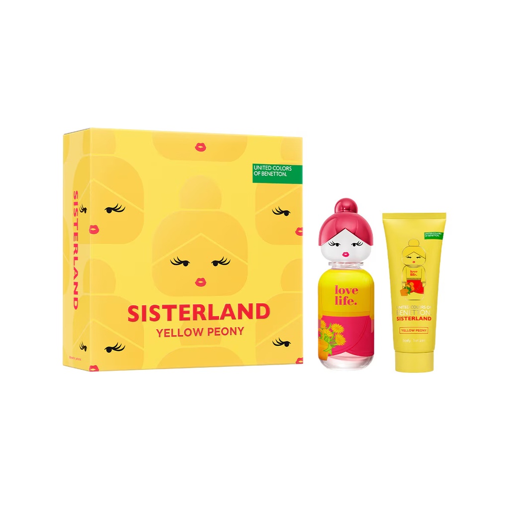 Benetton Set 2 pzas Sisterland Yellow peony edt 80 ml / body lotion 75 ml. Dama