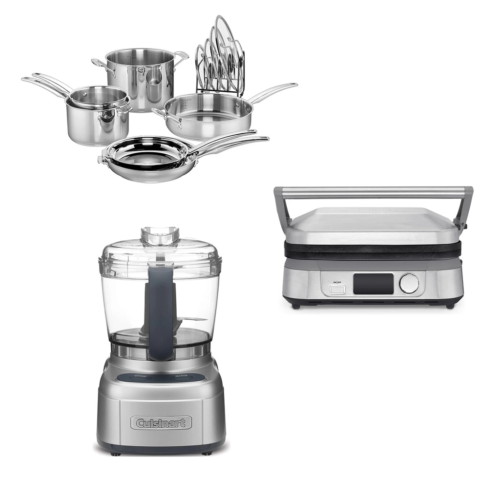 Combo cocina Parrilla GR-5BES, Juego de Batería N91-11 y Mini Procesador ECH-4SVES - 11% OFF