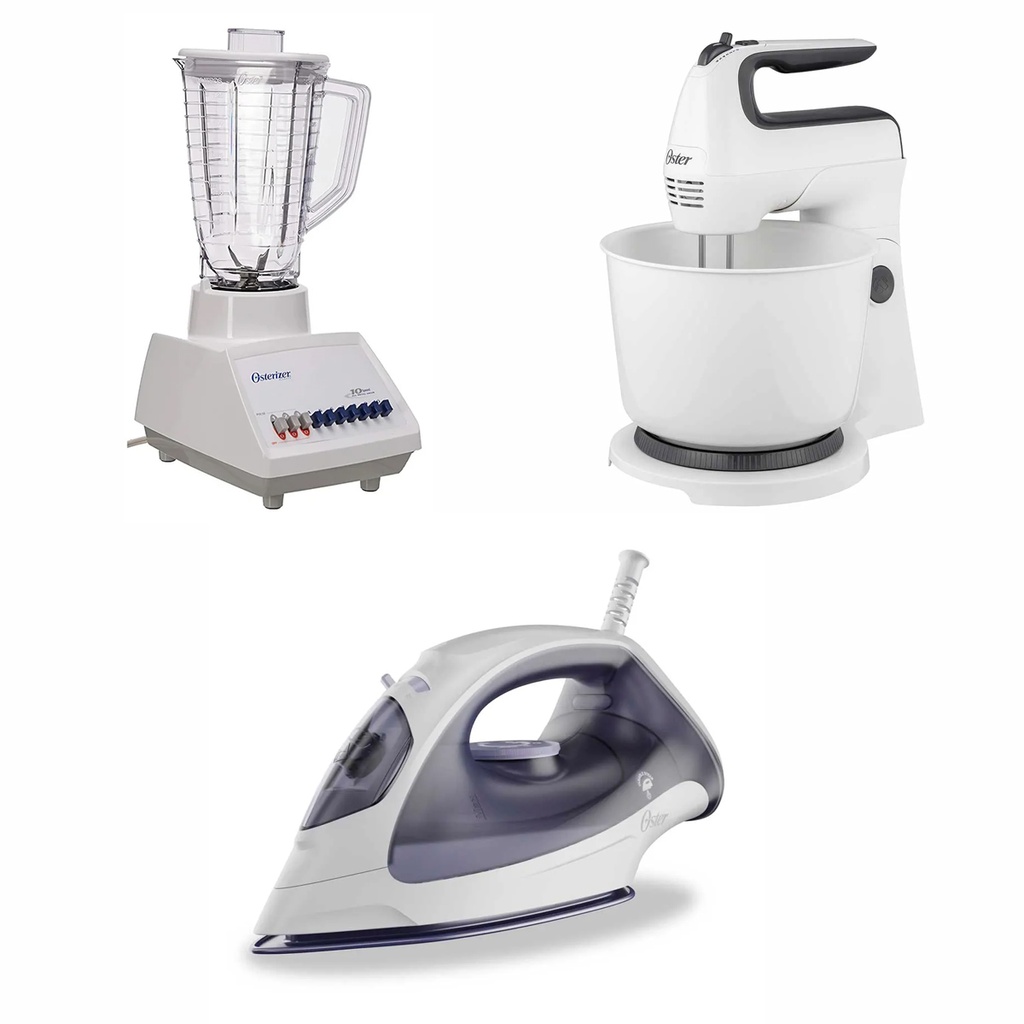 Combo hogar Licuadora M4108-13, Batidora de mano y pedestal FPSTHS3610-013 y Plancha de vapor GCSTBS3802 - 12% OFF